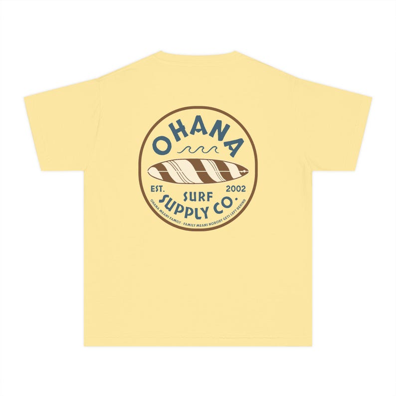 Lilo and Stitch Youth Shirt, Ohana Surf Supply Co Front & Back Print Comfort Colors Mid Weight Unisex Tee, Kids Tshirt, Park Hopper Matching Butter