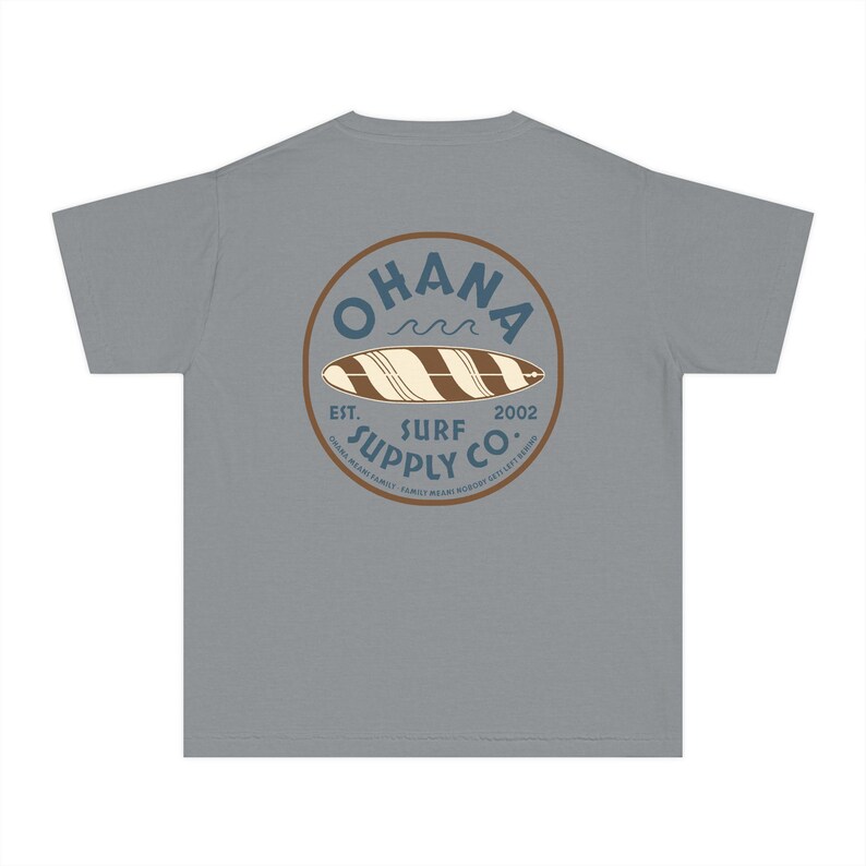 Lilo and Stitch Youth Shirt, Ohana Surf Supply Co Front & Back Print Comfort Colors Mid Weight Unisex Tee, Kids Tshirt, Park Hopper Matching Granite