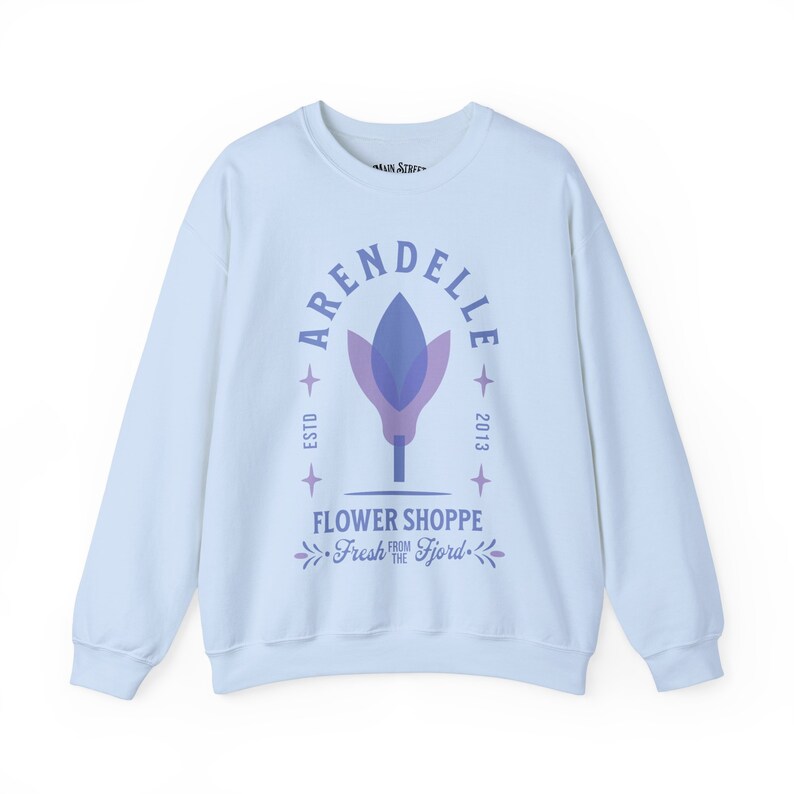 Frozen Sweatshirt Adult - Arendelle Flower Shoppe Unisex Heavy Blend™ Crewneck Sweatshirt - Frozen Pullover Sweatshirt - Anna and Elsa Light Blue