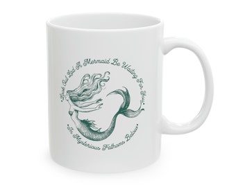 Vintage Mermaid Mug - Ceramic Mug 11oz - The Little Mermaid Fathoms Below Vintage Mermaid Coffee Mug - Ocean Mermaid Mug - Gift for Her