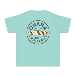Lilo and Stitch Youth Shirt, Ohana Surf Supply Co Front & Back Print Comfort Colors Mid Weight Unisex Tee, Kids Tshirt, Park Hopper Matching Chalky Mint