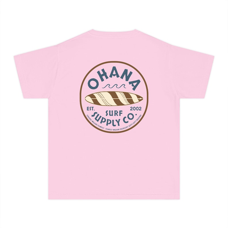 Lilo and Stitch Youth Shirt, Ohana Surf Supply Co Front & Back Print Comfort Colors Mid Weight Unisex Tee, Kids Tshirt, Park Hopper Matching Blossom