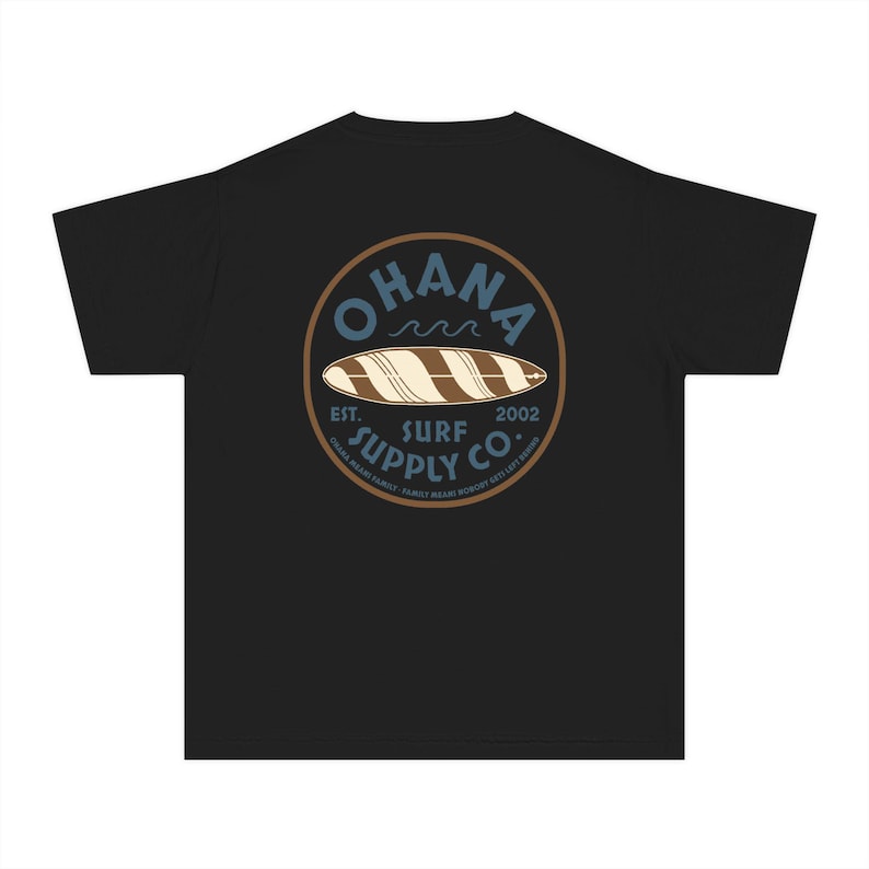 Lilo and Stitch Youth Shirt, Ohana Surf Supply Co Front & Back Print Comfort Colors Mid Weight Unisex Tee, Kids Tshirt, Park Hopper Matching Black