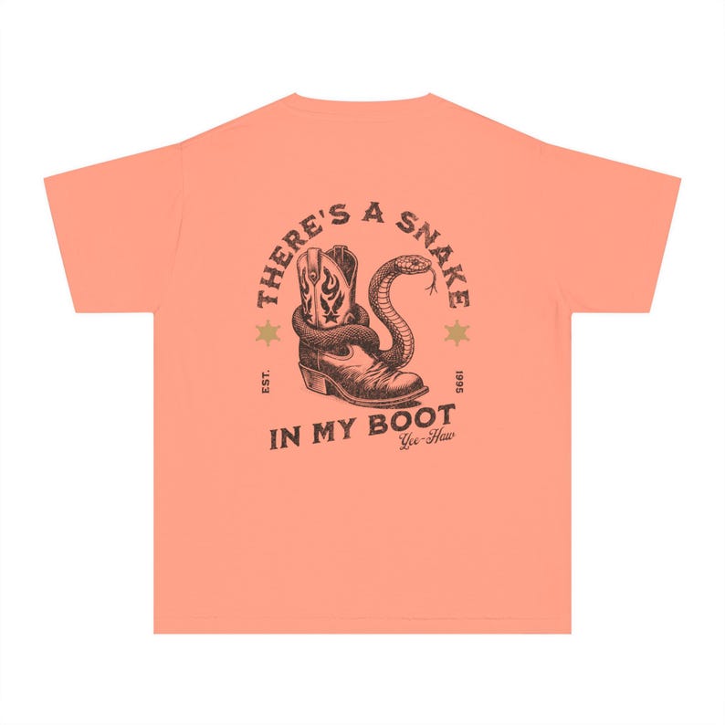 Toy Story Youth Shirt, There's A Snake In My Boot Front & Back Print Comfort Colors Mid-Weight Unisex Tee, Woody Park Hopper Shirt for Kids Terracotta