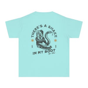 Toy Story Youth Shirt, There's A Snake In My Boot Front & Back Print Comfort Colors Mid-Weight Unisex Tee, Woody Park Hopper Shirt for Kids Chalky Mint