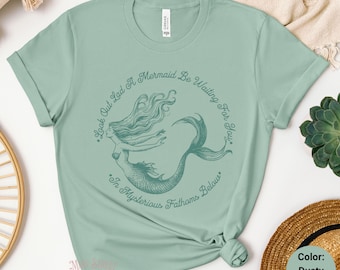 Vintage Mermaid Shirt Adult - Little Mermaid Shirt Light Weight Jersey Short Sleeve Tee - Sailor Song, Mysterious Fathoms Below Gift for Her