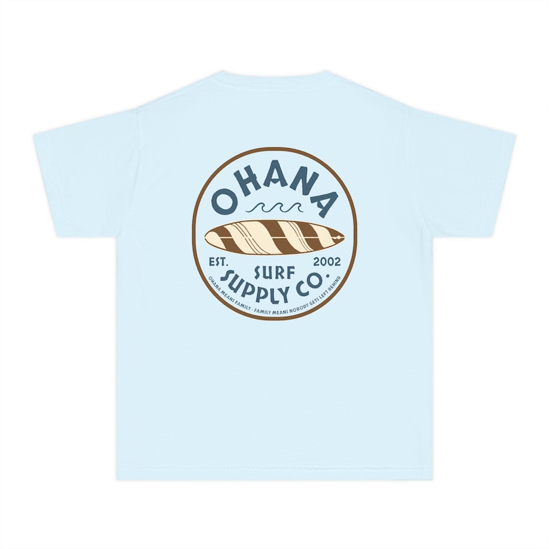 Lilo and Stitch Youth Shirt, Ohana Surf Supply Co Front & Back Print Comfort Colors Mid Weight Unisex Tee, Kids Tshirt, Park Hopper Matching Chambray