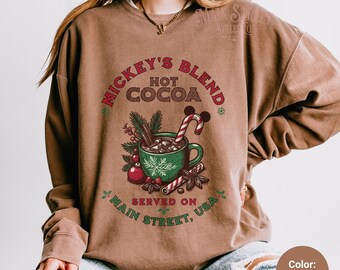 Main Street USA Christmas Hot Cocoa Sweatshirt, Holiday Comfort Colors Unisex Lightweight Crewneck Pullover, Mickey Ears Park Hopper Shirt