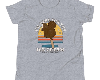 Mickey Ice Cream Shirt Kids, Retro Im Here for the Ice Cream Youth Shirt Light Weight Short Sleeve Tee, Here for the Snacks, Park TShirt