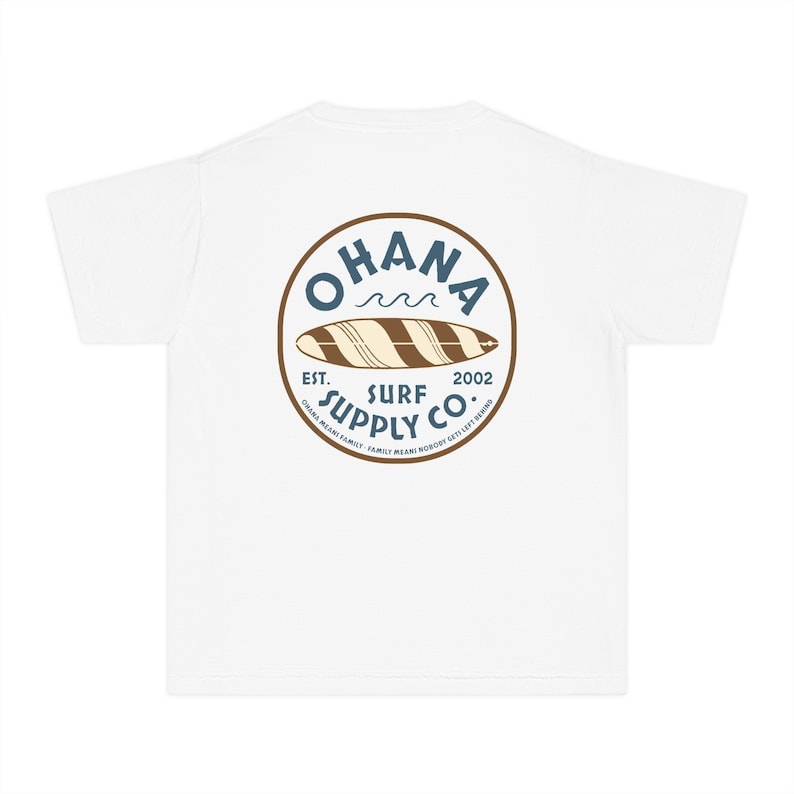 Lilo and Stitch Youth Shirt, Ohana Surf Supply Co Front & Back Print Comfort Colors Mid Weight Unisex Tee, Kids Tshirt, Park Hopper Matching White