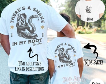Toy Story Youth Shirt, There's A Snake In My Boot Front & Back Print Comfort Colors Mid-Weight Unisex Tee, Woody Park Hopper Shirt for Kids
