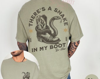 Toy Story Mens Shirt, There&#39;s A Snake In My Boot Front & Back Print Comfort Colors Heavy Weight Unisex Tee, Woody Park Hopper Shirt for Dad