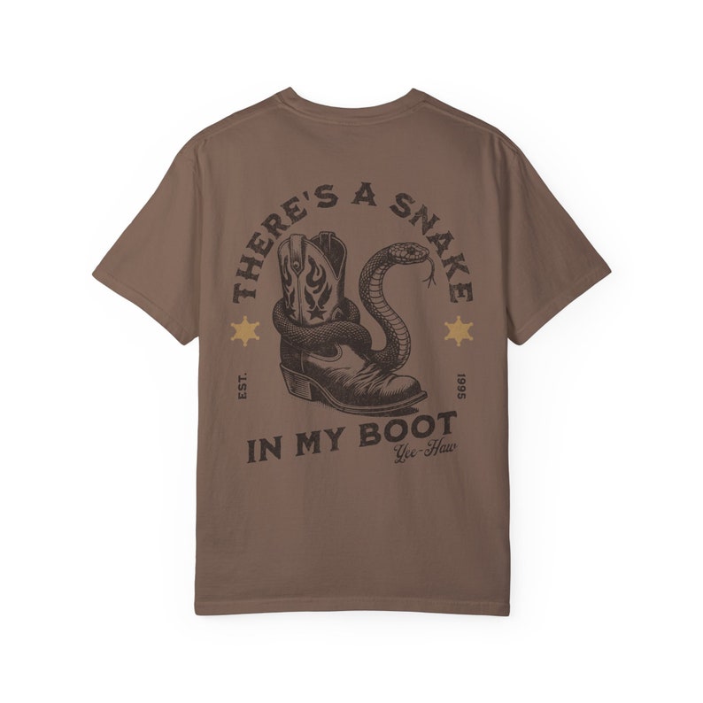 Toy Story Mens Shirt, There's A Snake In My Boot Front & Back Print Comfort Colors Heavy Weight Unisex Tee, Woody Park Hopper Shirt for Dad Espresso