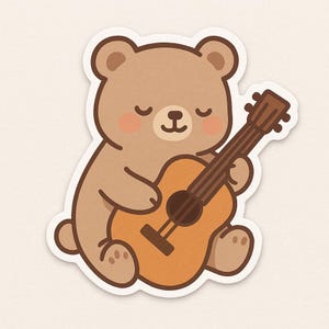 Autocollant douillet – Ours jouant de la guitare