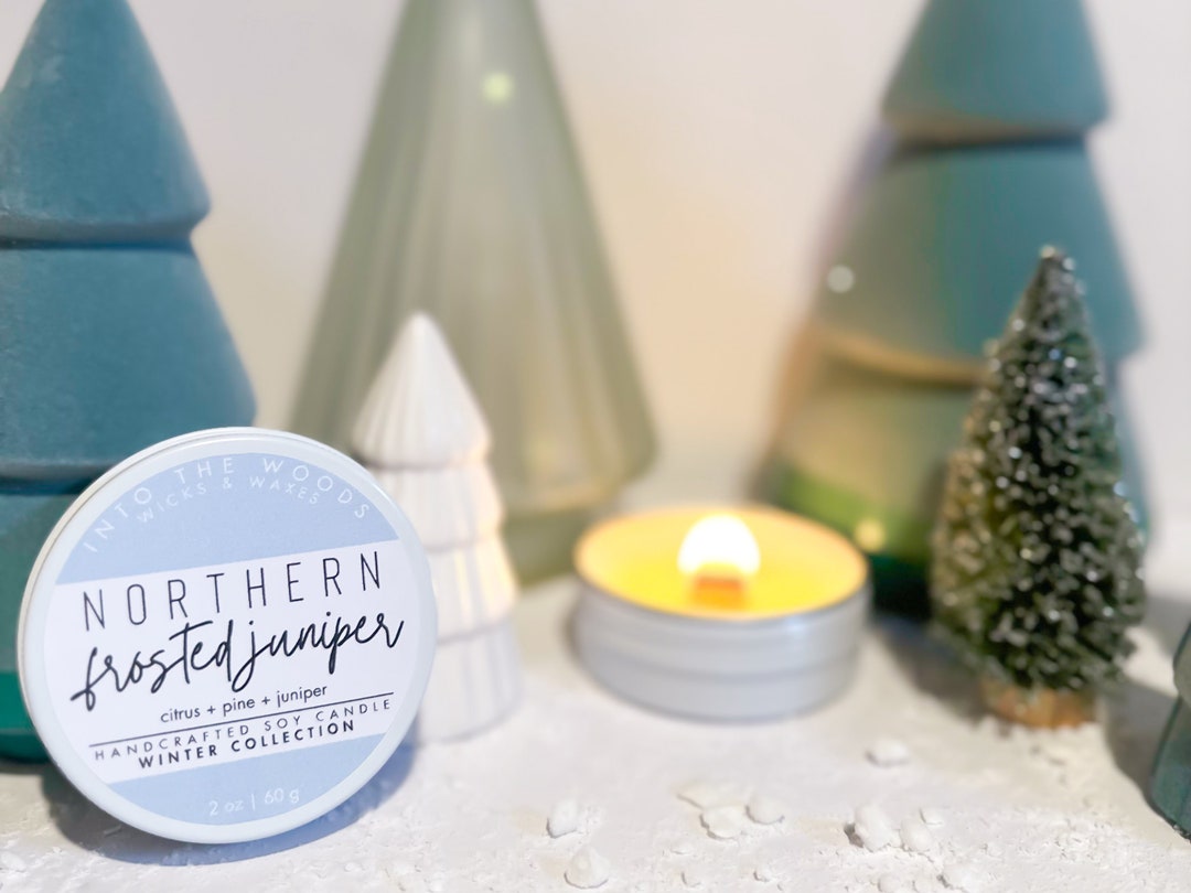 Northern Frosted Juniper 2oz Tin Candle Citrus Pine Etsy