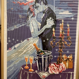 Cross-stitch Completed Work, Dating Couple on a Beautiful Evening image 1