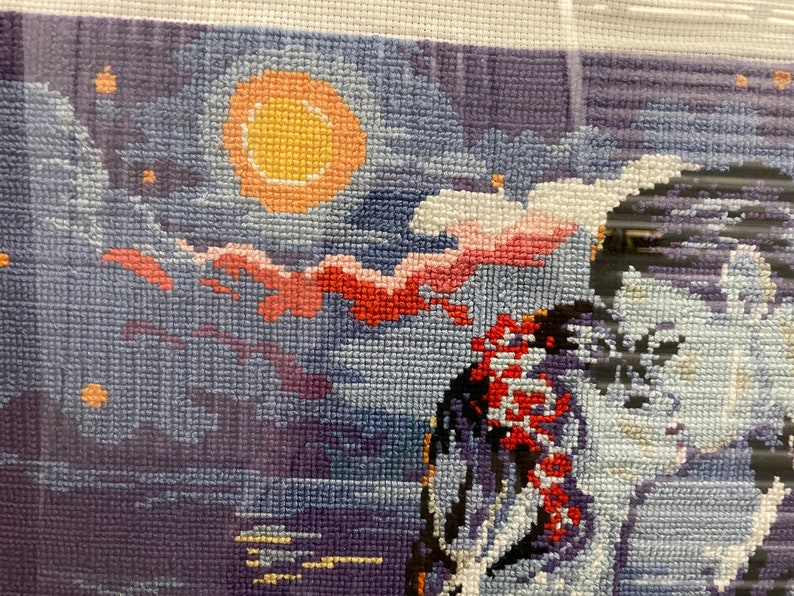 Cross-stitch Completed Work, Dating Couple on a Beautiful Evening image 5