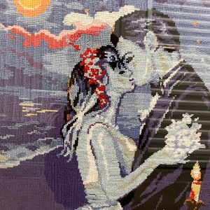 Cross-stitch Completed Work, Dating Couple on a Beautiful Evening image 9