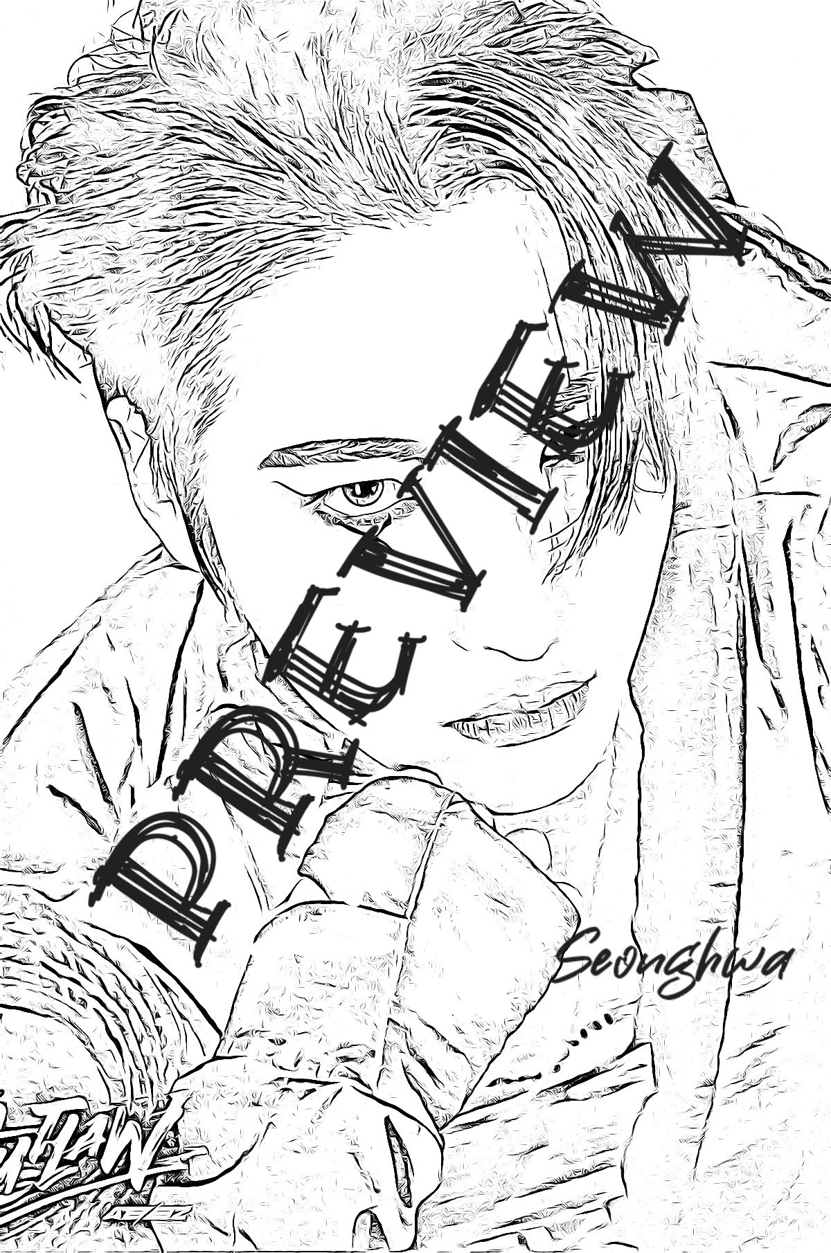 Digital Ateez Black and White Colouring Book, Gift for