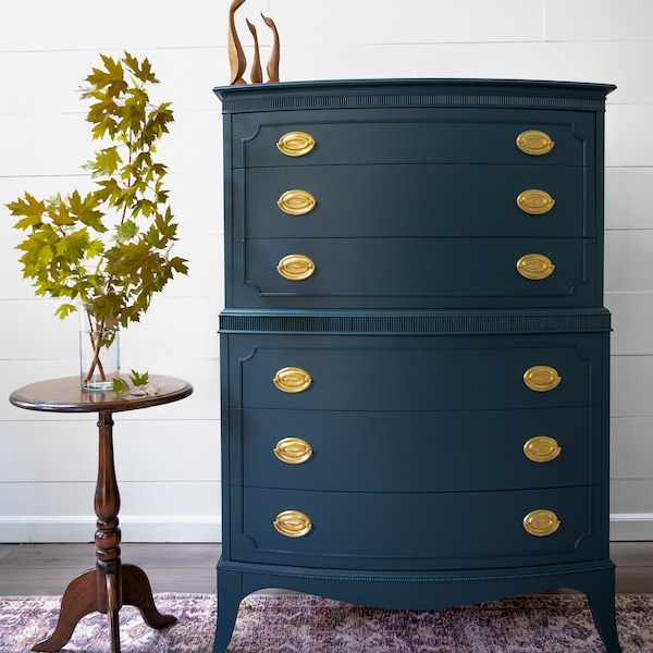 SOLD** Refinished Vintage Tallboy Solid Wood Dresser/ Chest of Drawers/ Hepplewhite dresser