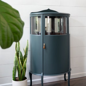 SOLD **DONOT PURCHASE**Vintage Refinished Bar/ Storage/ Bookcase/  Display Wood Cabinet with Glass  and mirrored backing on the top.