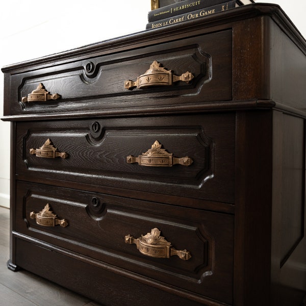 SOLD**- 1800s Eastlake Dresser with glass top/ entryway table/ Chest of drawers/ Console