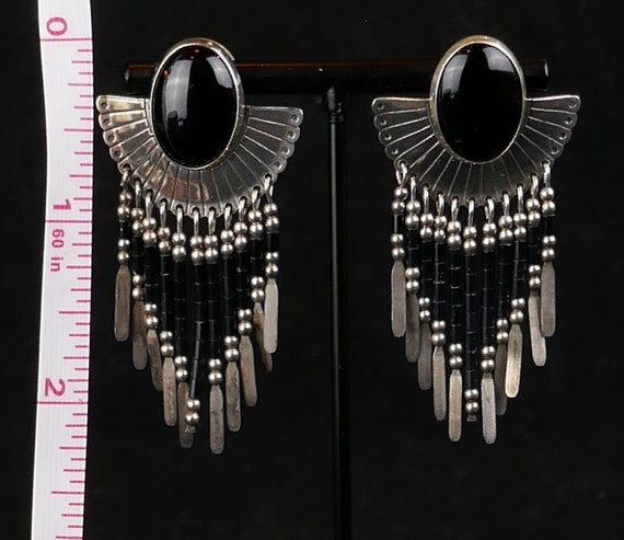 Navajo Sterling Silver and Onyx Earrings - image 3