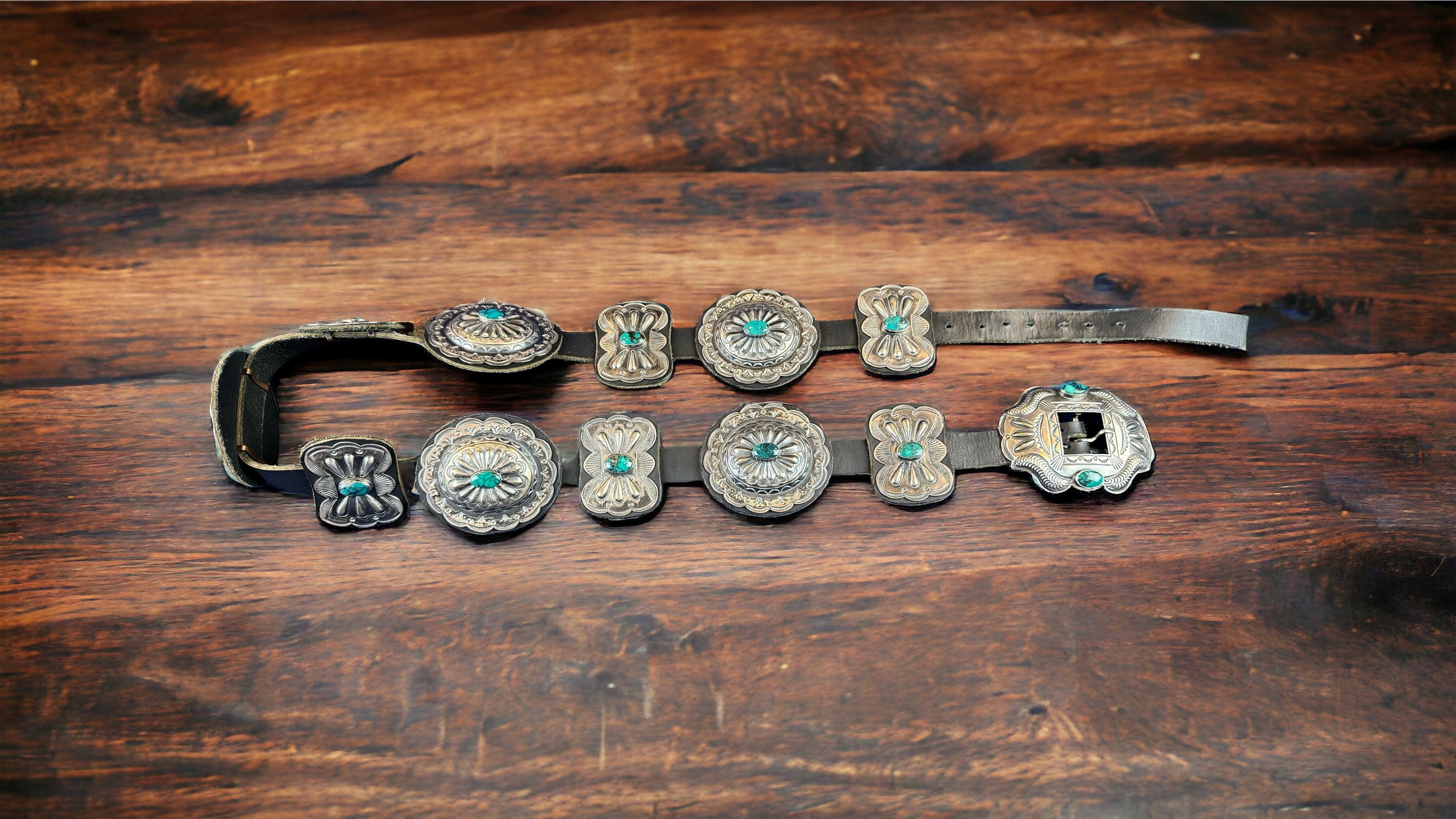 Collectible Vintage Navajo Silver & Kingman Turquoise Concho Belt Vintage Navajo| Concho Belt| Petit Point Turquoise| Sterling  main image 4