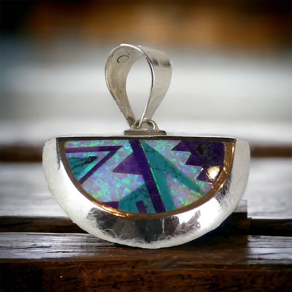 Incredible Vintage Native American Navajo Sugulite Opal Sterling Silver Inlay Bracelet Incredible Vintage Native American Navajo Sugulite Opal Sterling Silver Inlay Bracelet