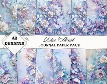 Floral Blue Junk Journal Kit | Flower Journal Printable | Junk Journal Supplies | Scrapbook Paper | Romantic | Feminine | Elegant