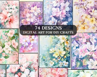 Aquarell Frühlingsblüten | Florales druckbares digitales Papier | Scrapbook-Papiere | Frühlingsblumen Hintergrund | DIY-Kunsthandwerk | Kommerzielle Nutzung