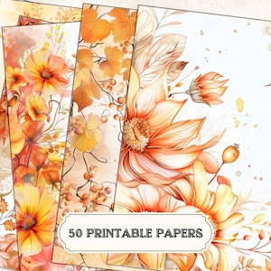 Aquarell Herbst Junk Journal Seiten Bündel | Kürbis, Trauben & Blumen Kit | Herbst Junk Journal Papiere | Digitale Collage Druckvorlagen