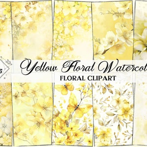 Yellow Floral Watercolor Digital Paper, Abstract Spring Watercolor Scrapbook Paper, Commercial Use, Printable Paper Set, Crafts, DIY