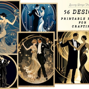 Vintage Chat Noir Gatsby Dance Journaling Papers / Kit de diario basura imprimible / Descarga digital / Fabricación de tarjetas / Artesanía Art Déco francesa