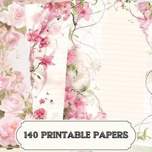 Blank Lined Journal Pages Bundle - Printable Shabby Pink Roses - Gorgeous Vintage Collage Sheets - Pink Writing Papers for Junk Journals