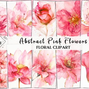 70 abstrakte Blumen-Cliparts, rosa-goldene Blumendrucke, druckbare Aquarell-Cliparts, hochwertiges PNG und SVG, digitaler Download, Papierhandwerk