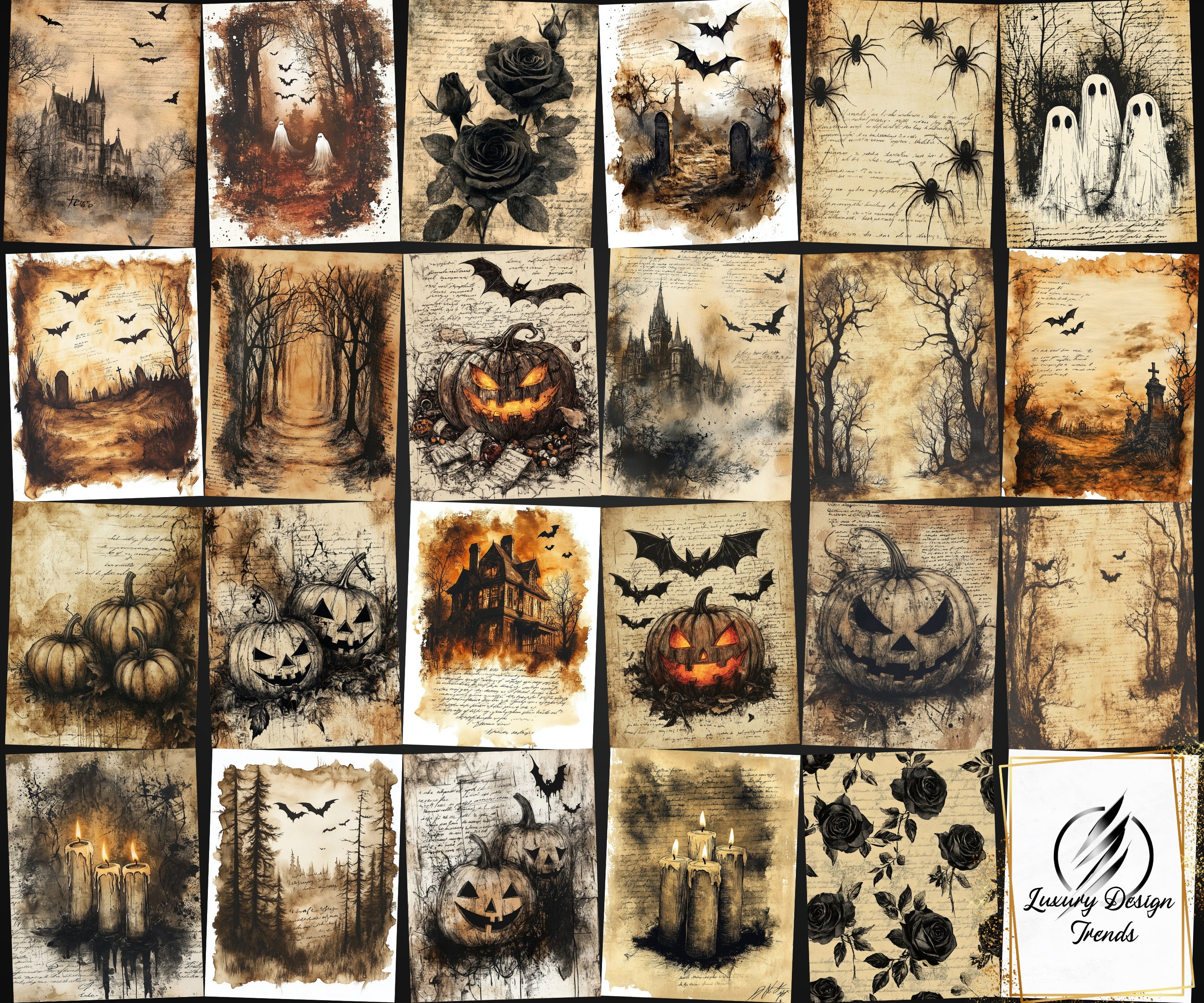 Spooky Halloween Junk Journal Pages | Vintage Gothic Ephemera Bundle ...