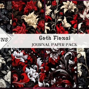 Goth Floral Druckbares Papier, Blumiger Hintergrund, Junk Journal, Ornamental, Vintage digitales Papier, druckbares Scrapbooking Kit, kommerzielle Nutzung