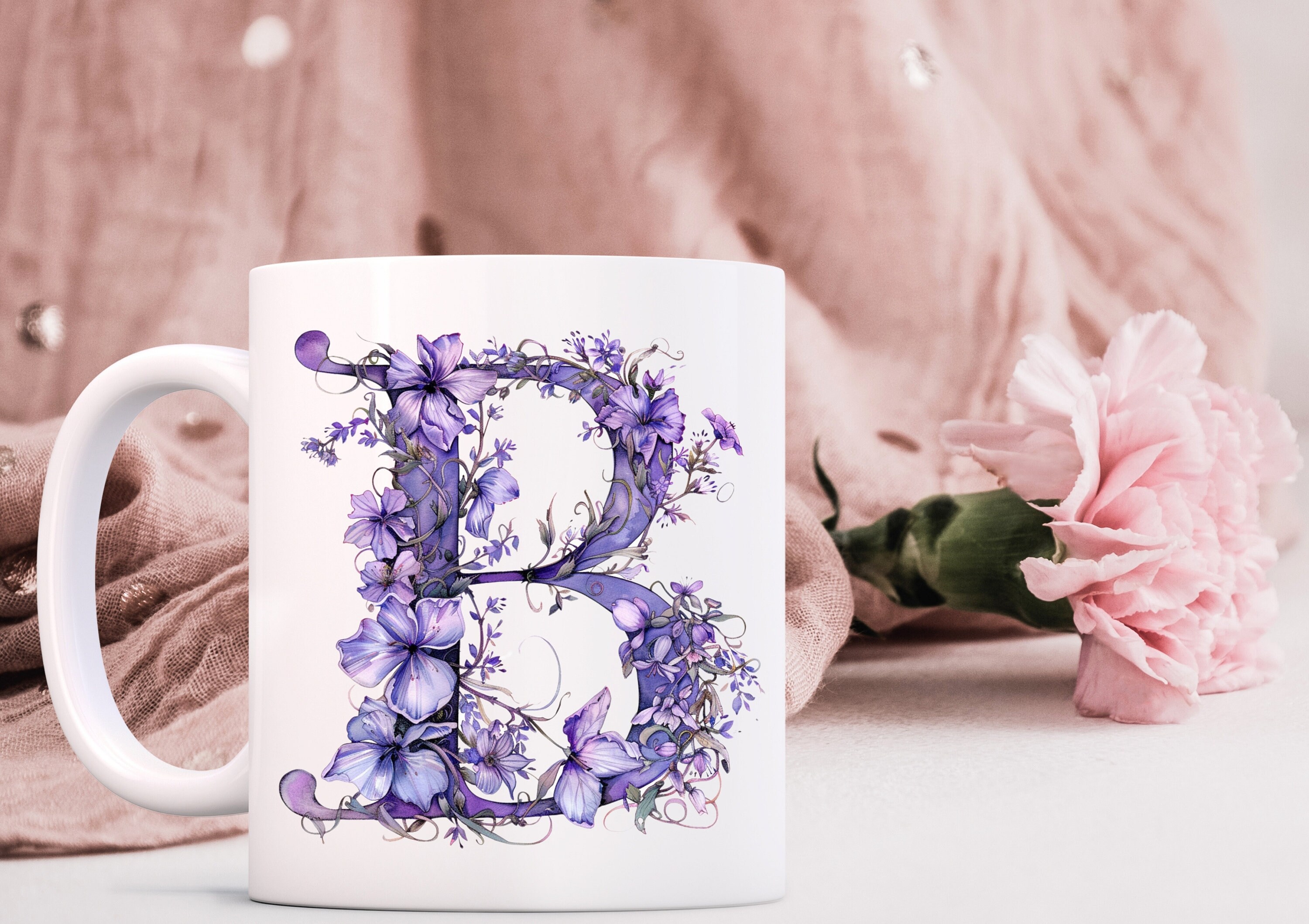 104 PNG, Watercolor Floral Alphabet Collection Clipart, Purple Alphabet ...