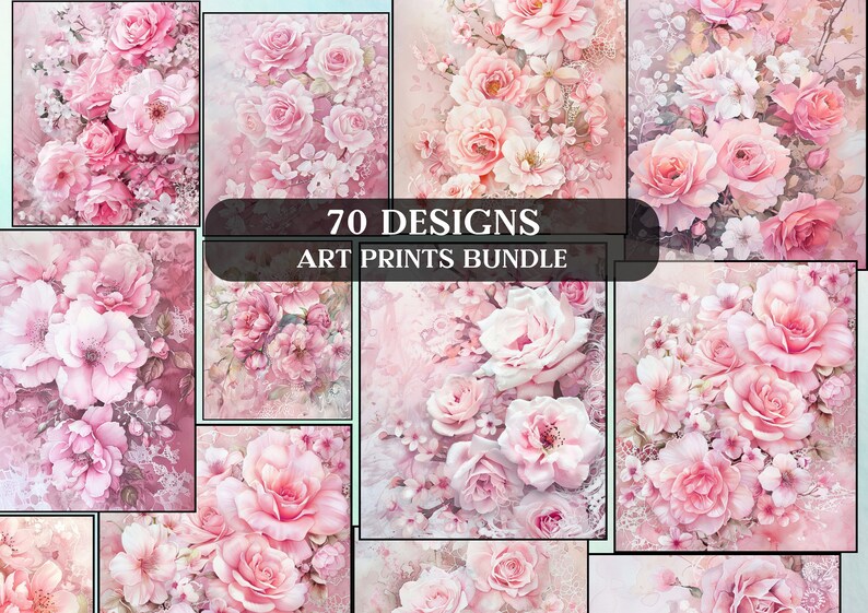 Pastel Pink Floral Digital Paper - Blush Rose Watercolor Scrapbook ...