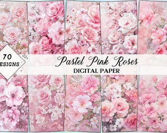 Carta digitale floreale rosa pastello - Blush Rose Acquerello Scrapbook Background - Matrimonio astratto rosa, Download digitale, Artigianato stampabile fai da te