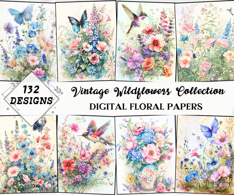 Watercolor Wildflowers, Birds and Butterflies Junk Journal Printable ...