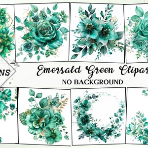 Aquarell Smaragd Blumenstrauß Clipart, Aquarell Blumen Clipart Blumensträuße, Smaragd und Minze Blumenstrauß Clipart, Hochzeit Clipart