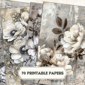 Bundel met vintage bloemen en oud papier | Verontruste sepiapatronen | Antieke sublimatiepagina's | HQ versleten prints | DIY-knutsels