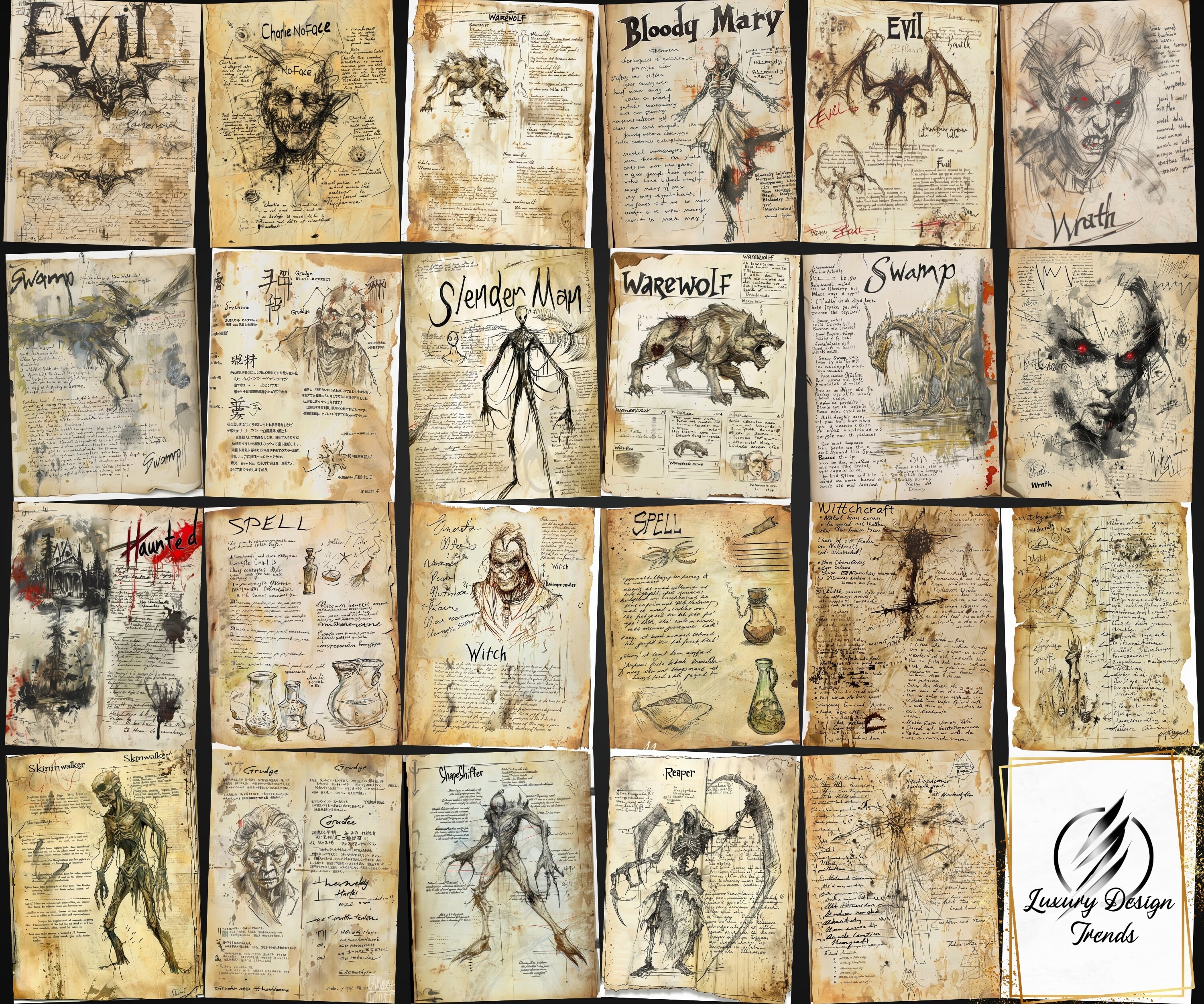 Halloween Vintage Monster Journal Pages | 70 Urban Legends