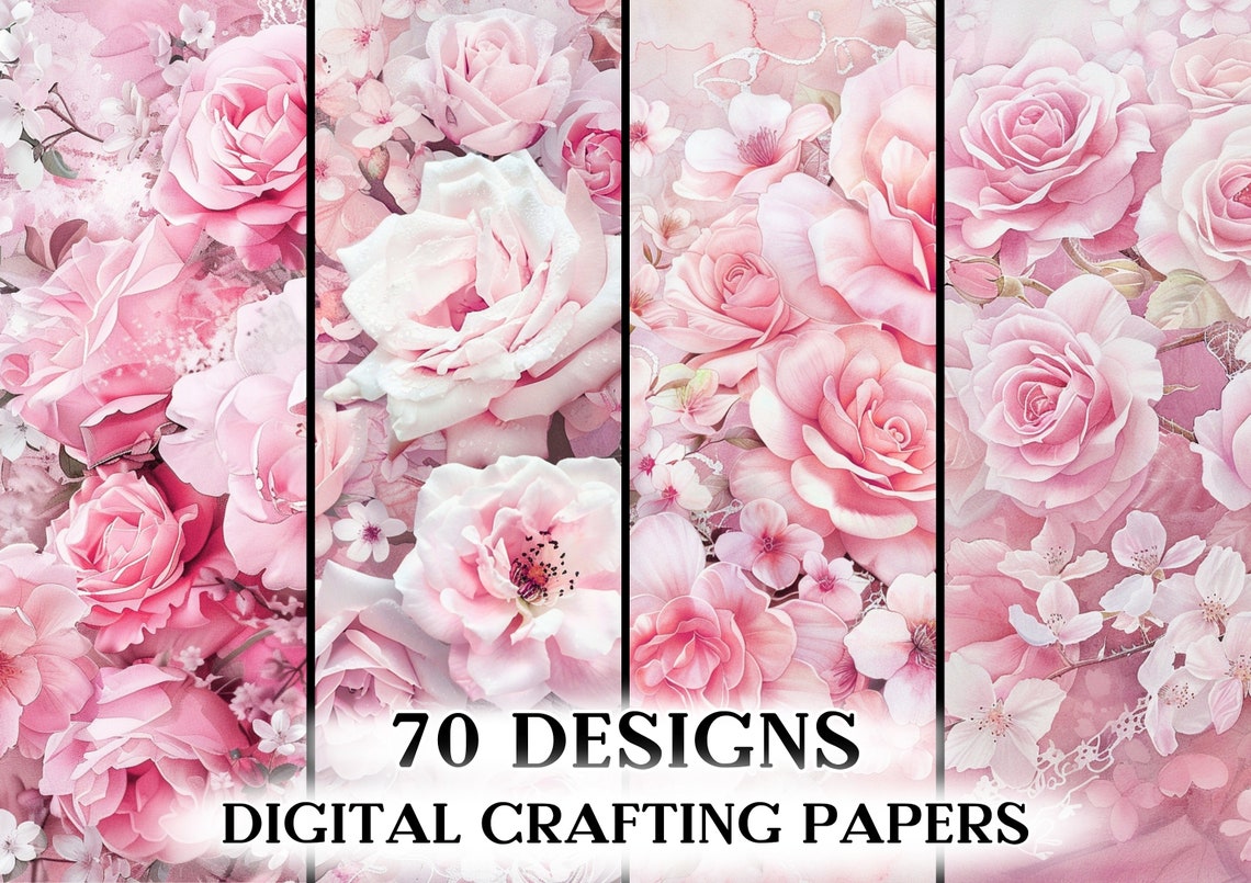 Pastel Pink Floral Digital Paper - Blush Rose Watercolor Scrapbook ...