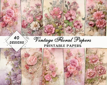 Vintage Floral Crafting Papers, Digital Printable Paper, Junk Journal, Card Making, Decoupage, Scrapbooking Supplies, Commercial Use