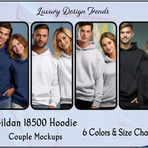 Gildan 18500 Mockup, Couples Hoodie Mockup and Size Chart, 18500 Sweater Bundle, Gildan Crewneck Model Mockups, Heavy Blend Hoodie