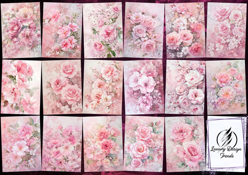 Pastel Pink Floral Digital Paper - Blush Rose Watercolor Scrapbook ...