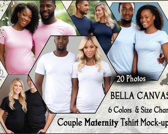 Mutterschafts Paar Mockup Bundle | Schwangerschaft Mockup | Bella Canvas 3001 Mockup | Bella Canvas Schwarz-Weiß-T-Shirt Mockup | Baby Beulen Mockup
